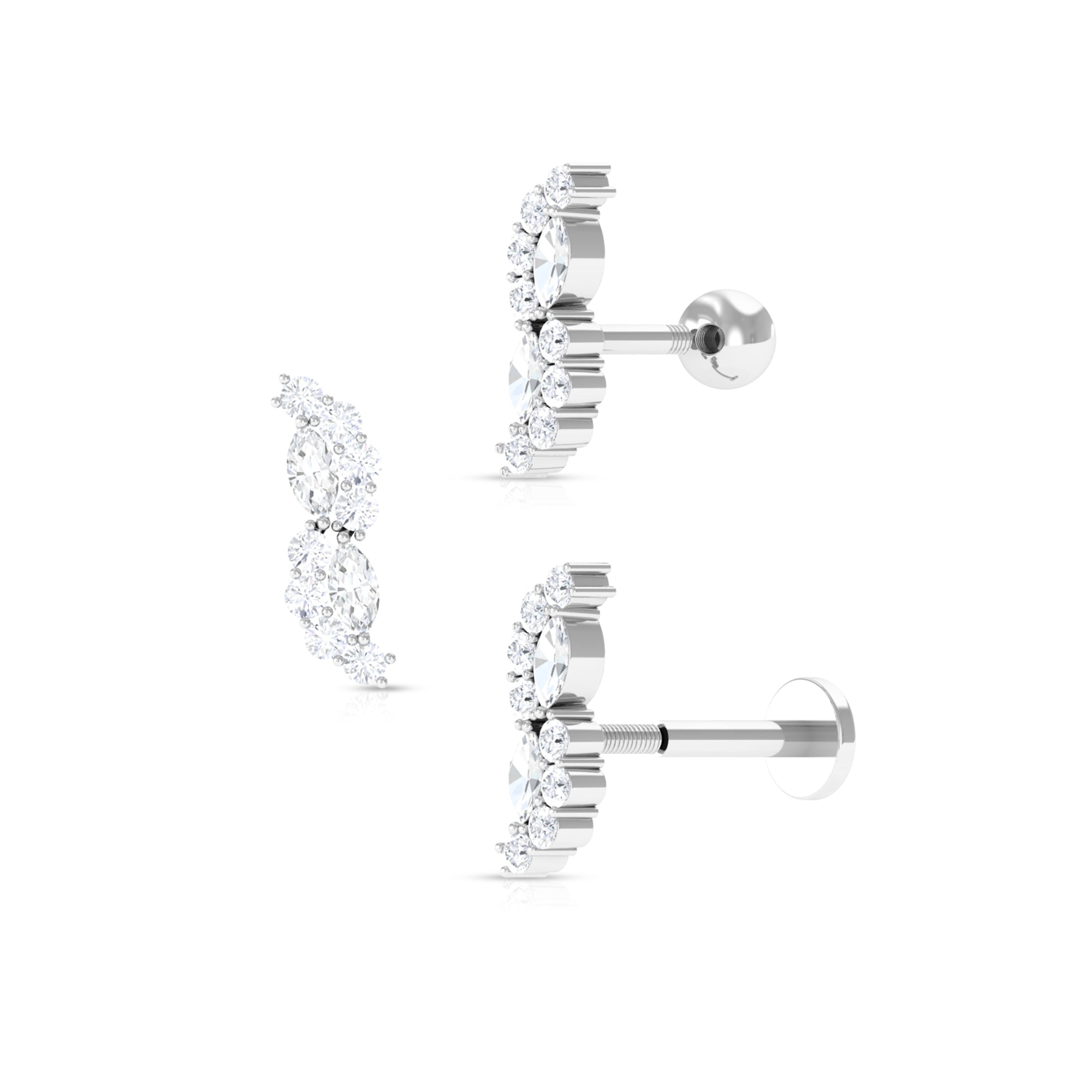 Marquise and Round Moissanite Cluster Cartilage Earring Moissanite - ( D-VS1 ) - Color and Clarity - Rosec Jewels