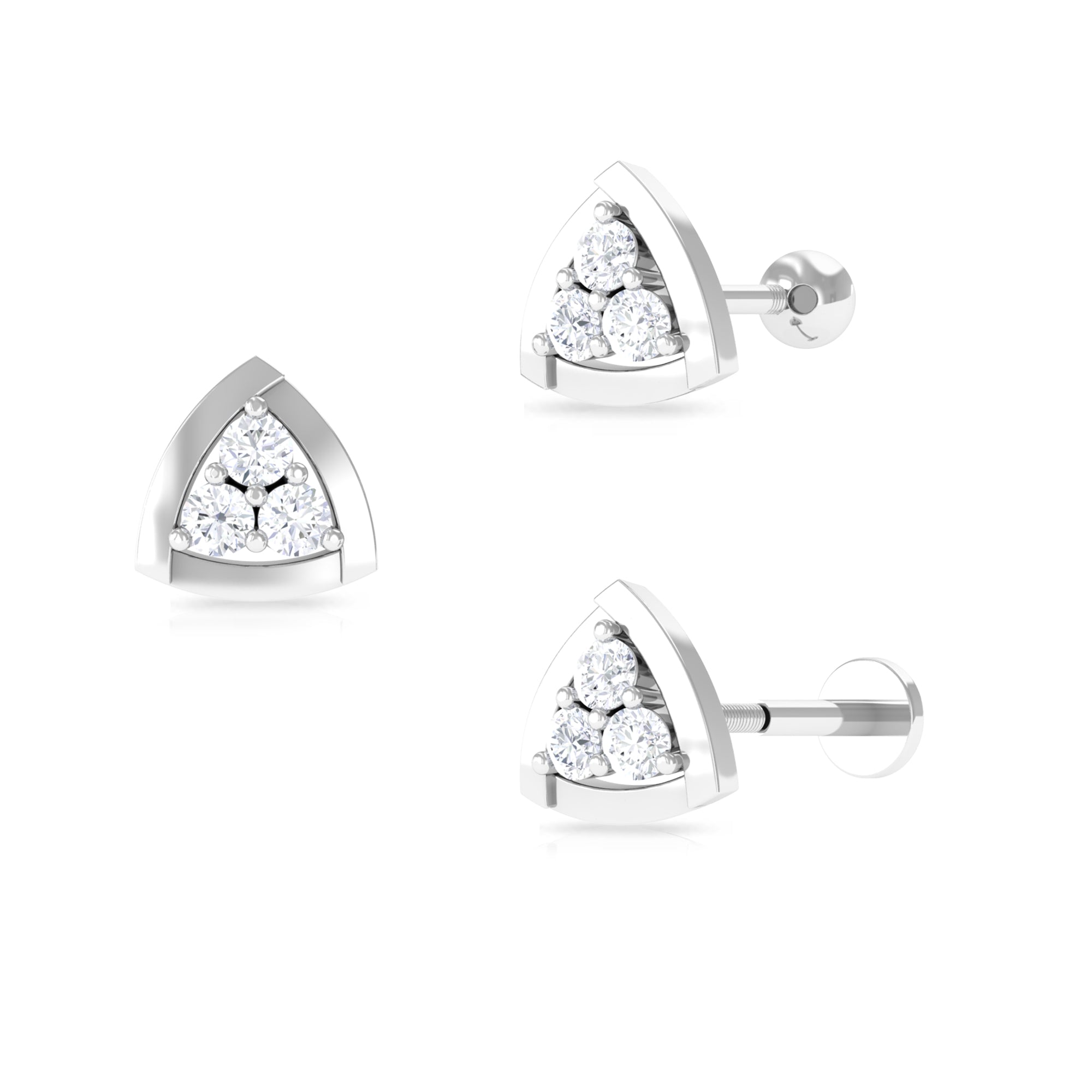 Round Moissanite Triangle Geometric Earring for Helix Piercing Moissanite - ( D-VS1 ) - Color and Clarity - Rosec Jewels