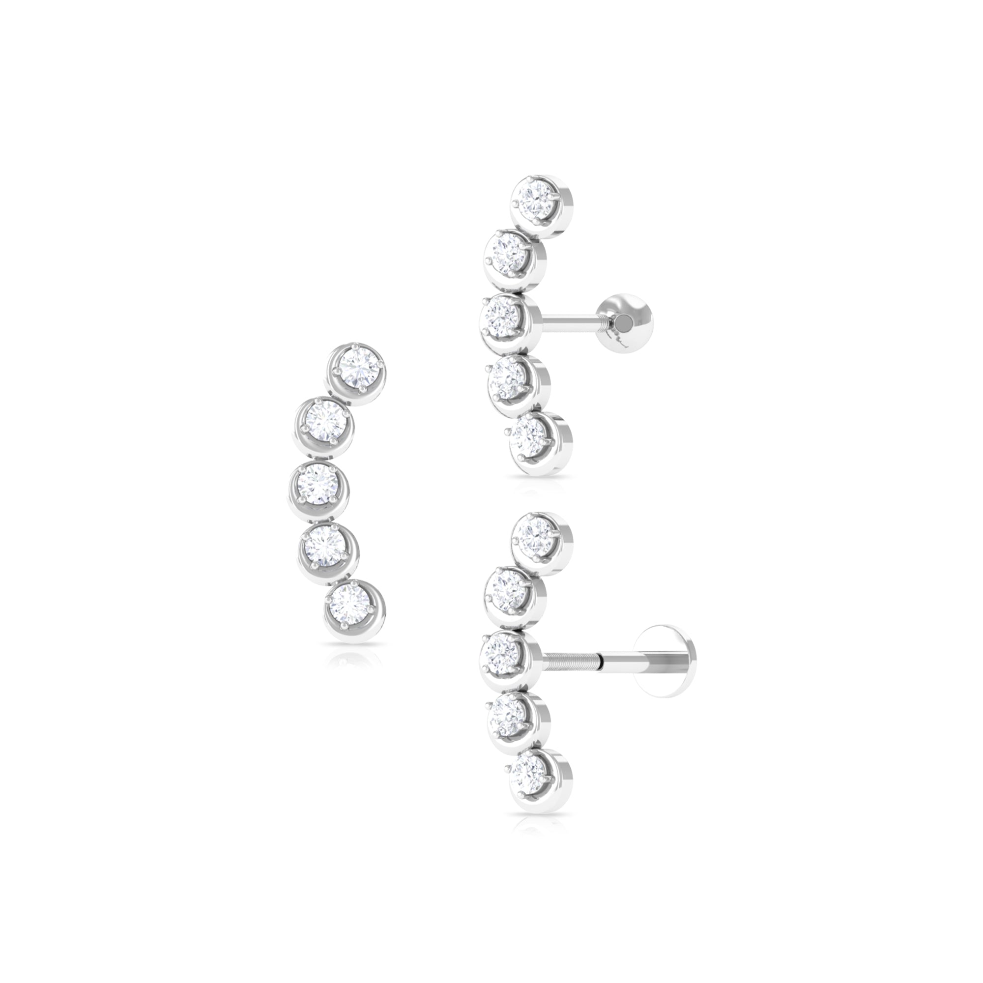 Round Moissanite Gold Crawler Earring for Helix Piercing Moissanite - ( D-VS1 ) - Color and Clarity - Rosec Jewels