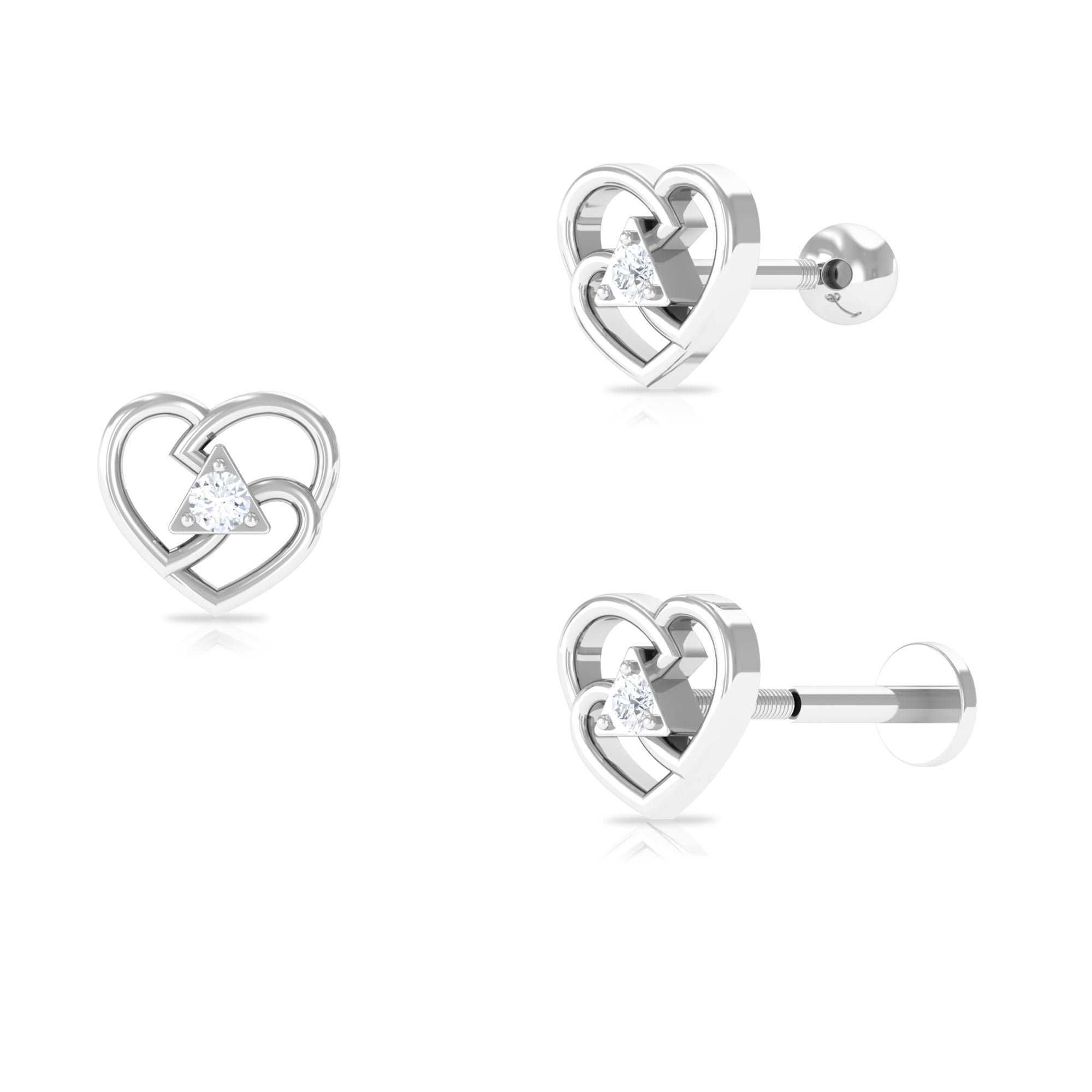 Real Diamond Unique Heart Earring for Upper Lobe Piercing Diamond - ( HI-SI ) - Color and Clarity - Rosec Jewels
