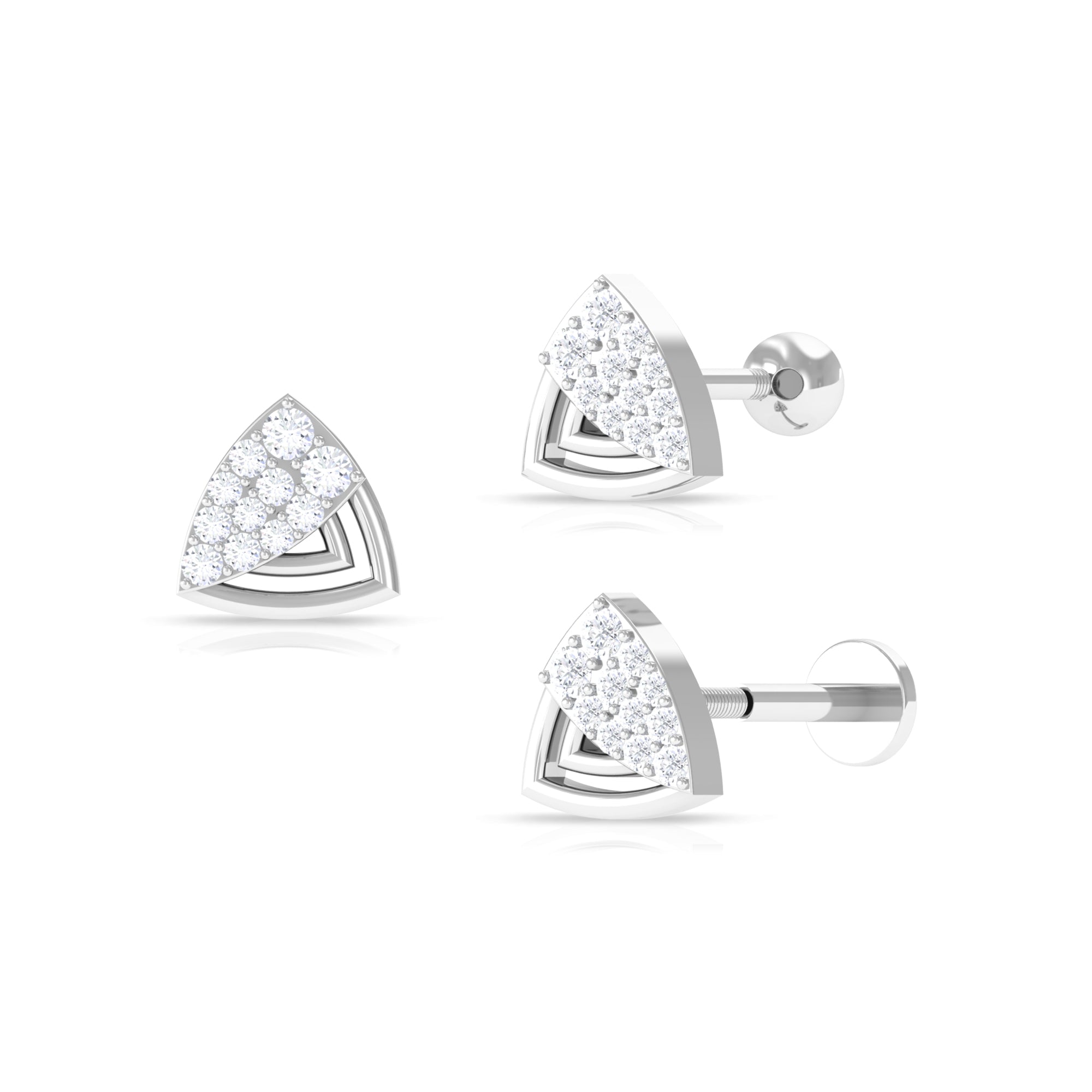 Minimal Moissanite Triangle Geometric Helix Earring Moissanite - ( D-VS1 ) - Color and Clarity - Rosec Jewels