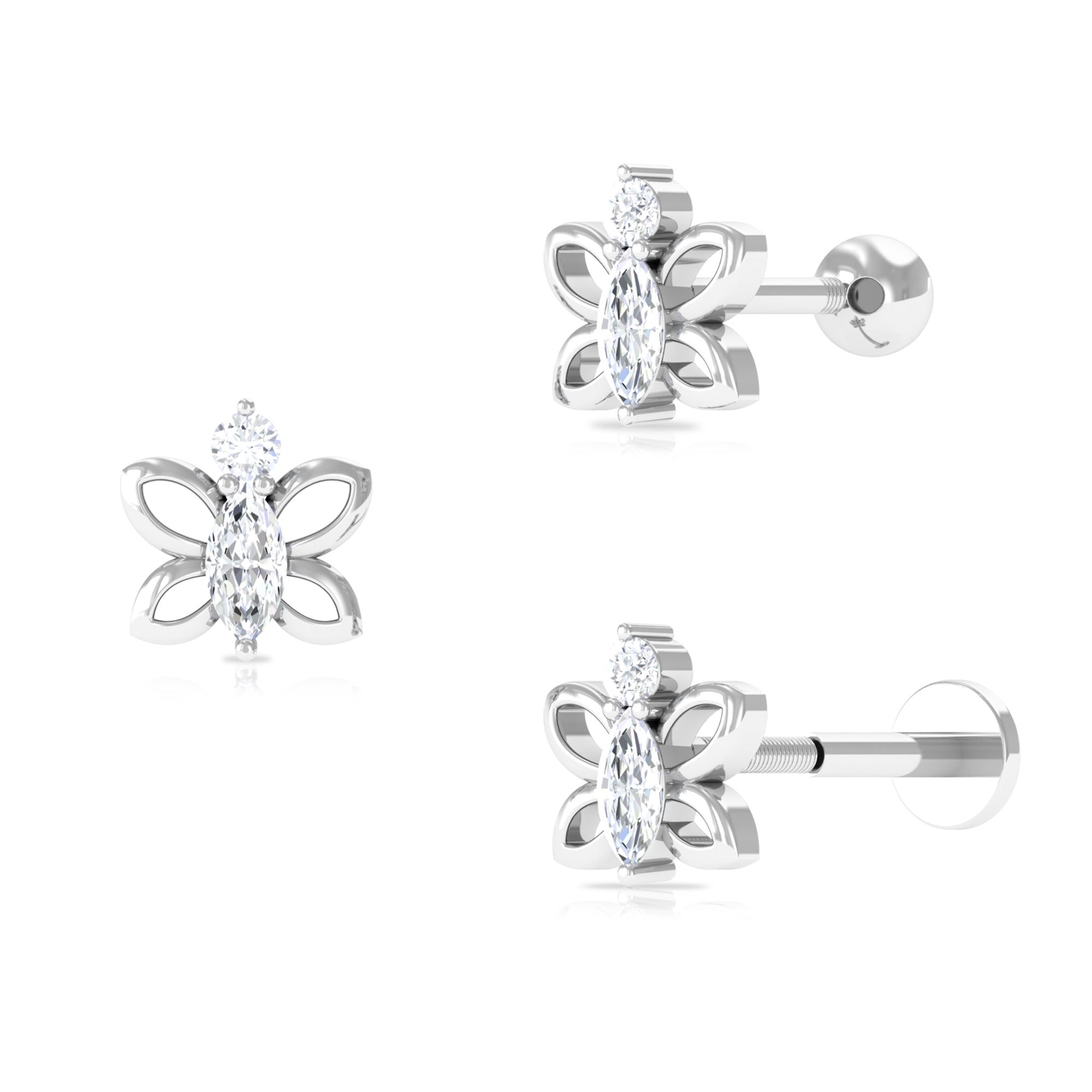 Marquise Moissanite Gold Butterfly Earring for Helix Piercing Moissanite - ( D-VS1 ) - Color and Clarity - Rosec Jewels