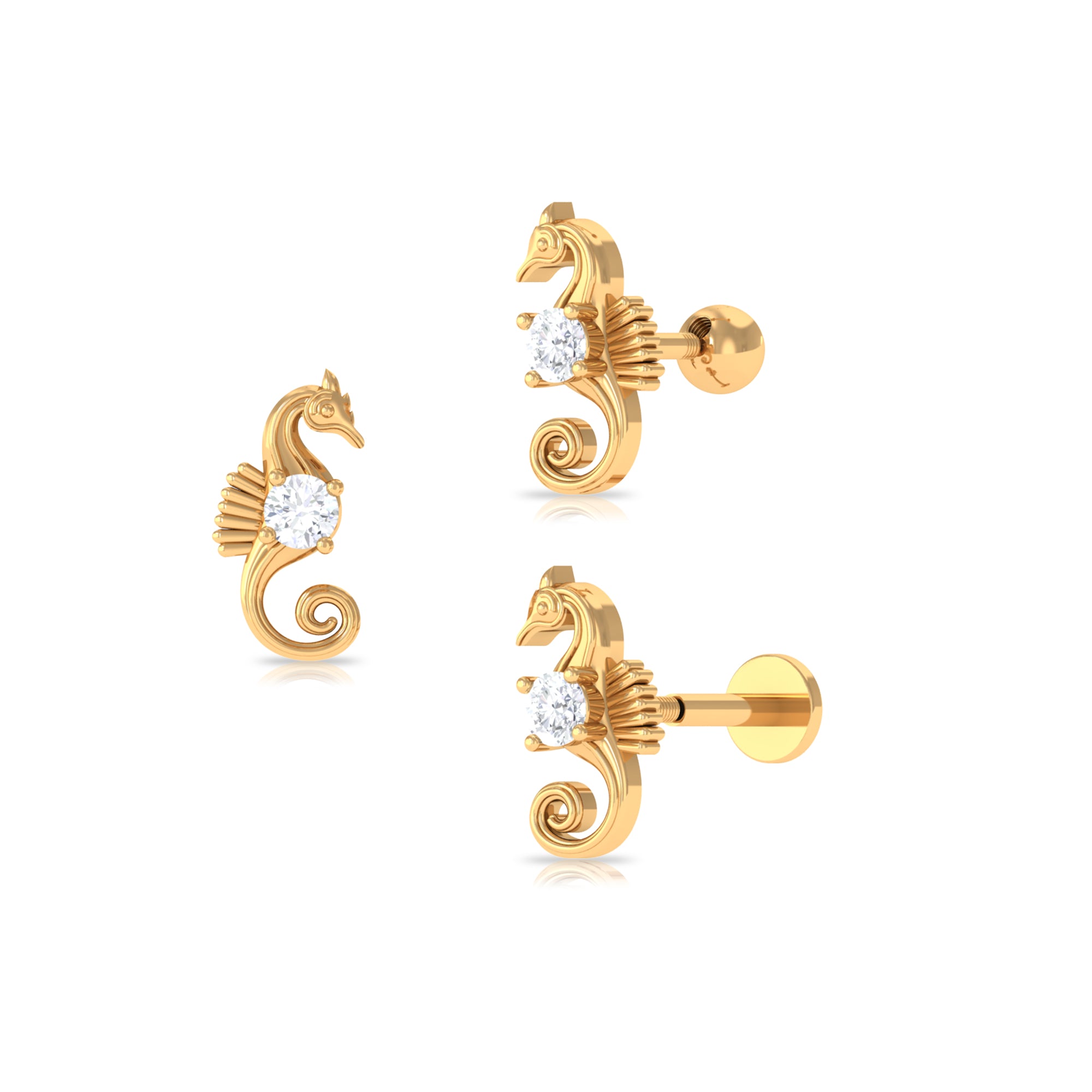 Real Diamond Cute Sea Horse Earring for Helix Piercing Diamond - ( HI-SI ) - Color and Clarity - Rosec Jewels