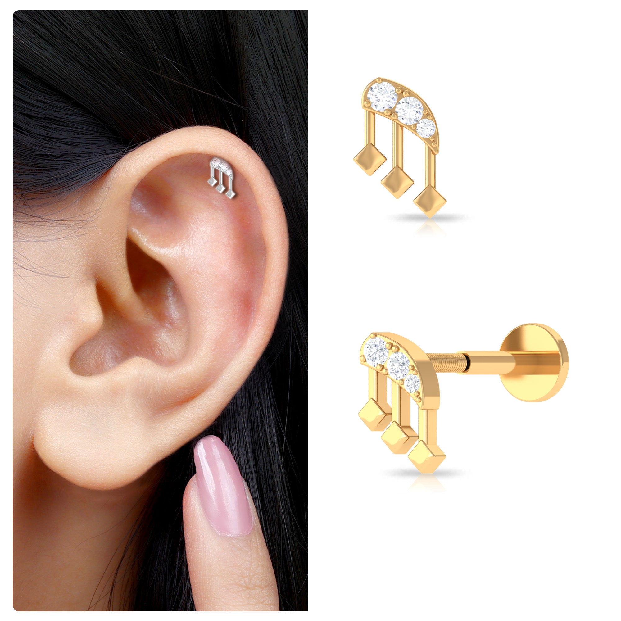 Real Diamond Music Note Cartilage Earring Diamond - ( HI-SI ) - Color and Clarity - Rosec Jewels