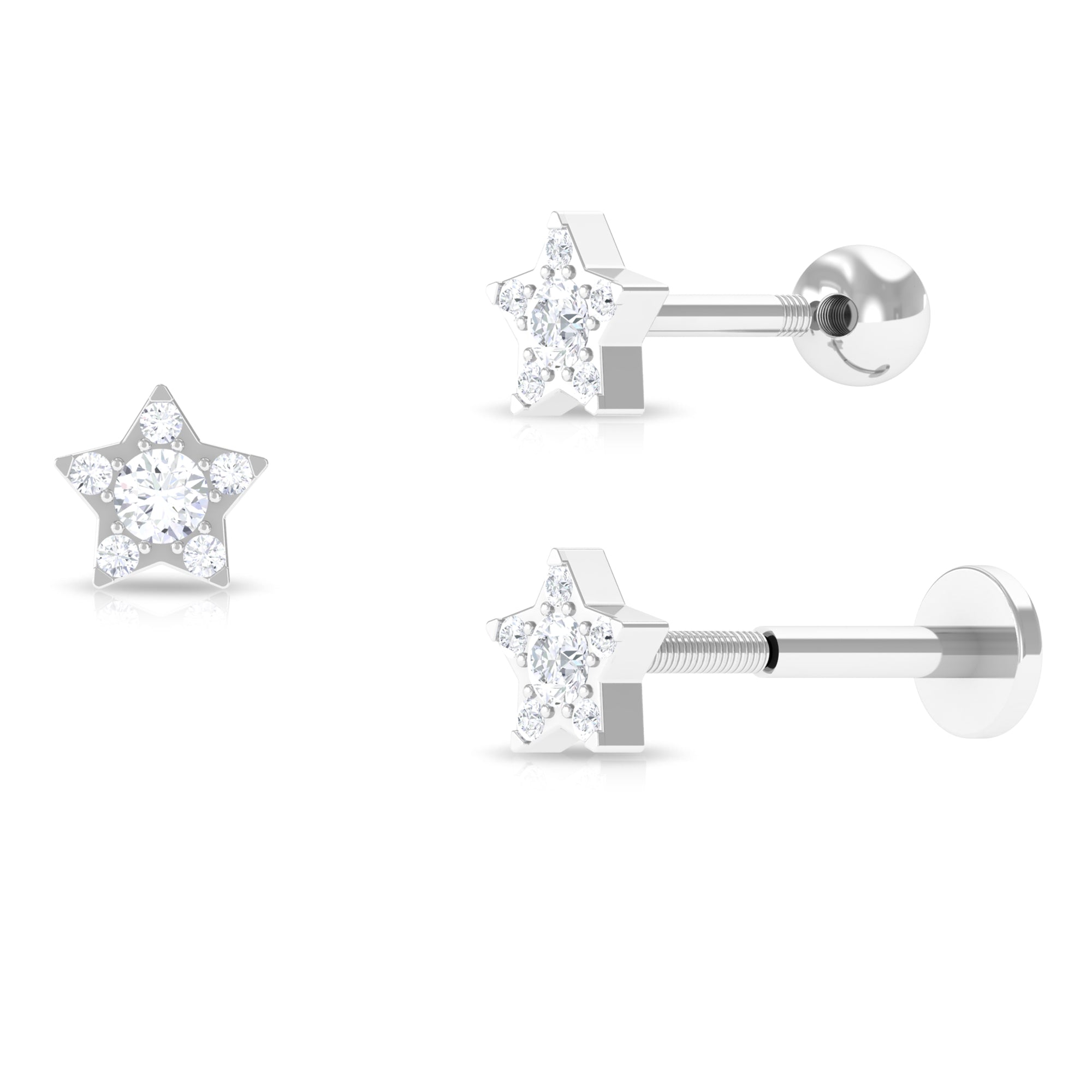 Round Diamond Star Forward Helix Earring Diamond - ( HI-SI ) - Color and Clarity - Rosec Jewels