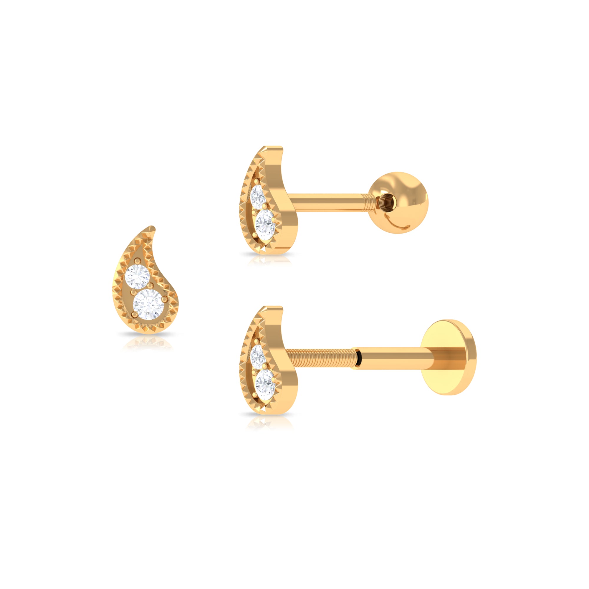 Natural Diamond Gold Petal Cartilage Earring Diamond - ( HI-SI ) - Color and Clarity - Rosec Jewels