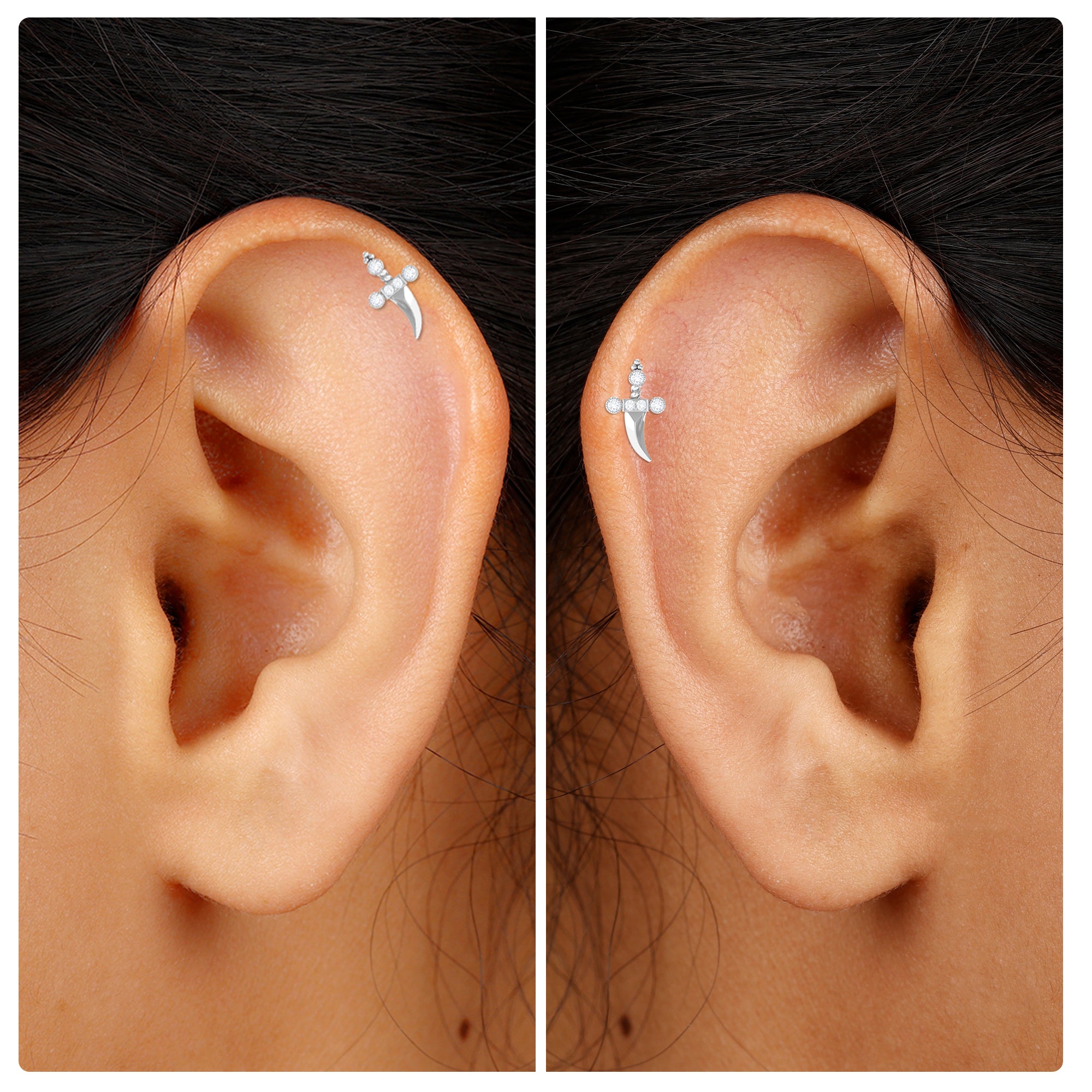 Unique Diamond Dagger Earring for Cartilage Piercing Diamond - ( HI-SI ) - Color and Clarity - Rosec Jewels