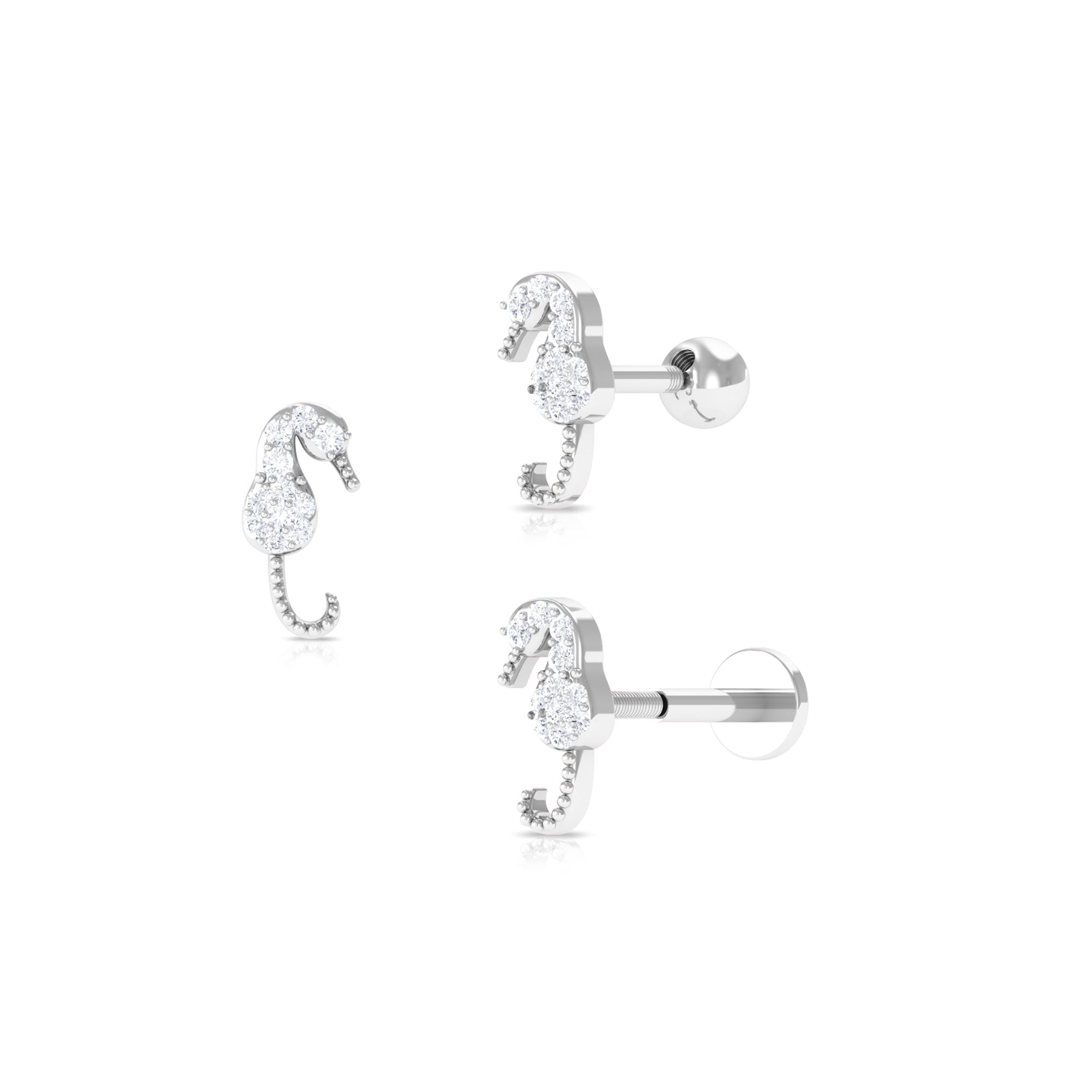 Natural Diamond Seahorse Earring for Upper Lobe Piercing Diamond - ( HI-SI ) - Color and Clarity - Rosec Jewels