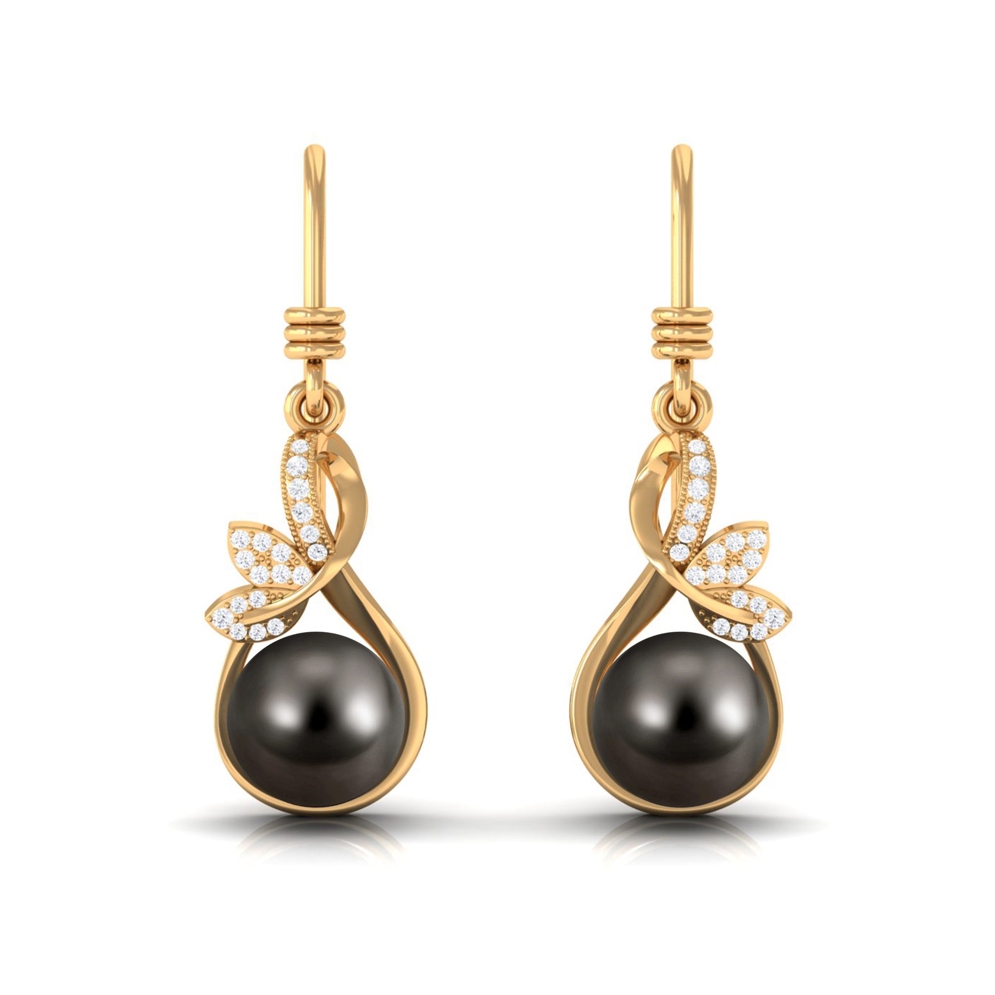 16.25 CT Designer Tahitian Pearl Drop Earrings with Diamond Tahitian pearl - ( AAA ) - Quality - Rosec Jewels