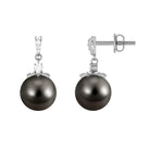 Genuine Tahitian Pearl and Diamond Drop Earrings Tahitian pearl - ( AAA ) - Quality - Rosec Jewels