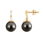 Genuine Tahitian Pearl and Diamond Drop Earrings Tahitian pearl - ( AAA ) - Quality - Rosec Jewels