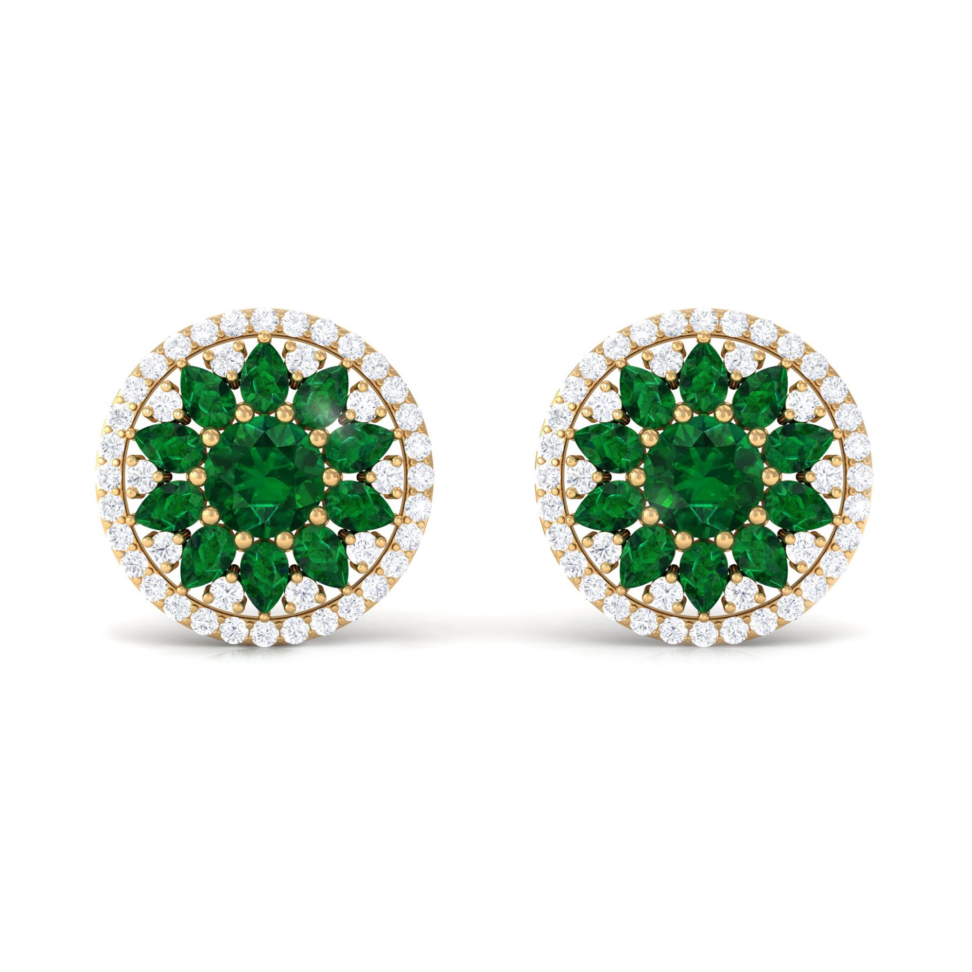 6 CT Created Emerald Statement Stud Earrings with Moissanite Lab Created Emerald - ( AAAA ) - Quality - Rosec Jewels