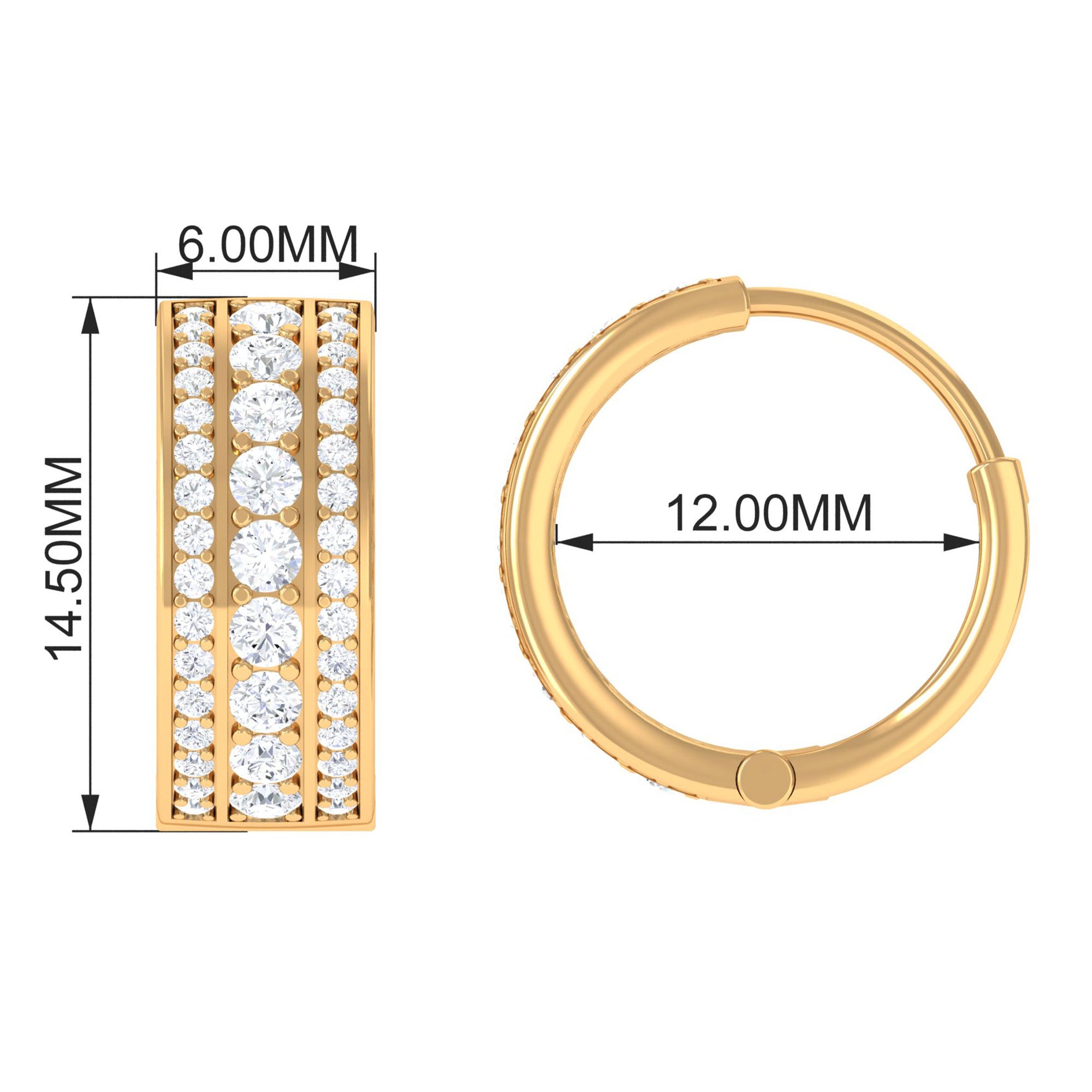 1.25 CT Round Cut Cubic Zirconia Small Hoop Earrings in Gold Zircon - ( AAAA ) - Quality - Rosec Jewels