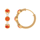 1 CT Bezel Set Orange Sapphire Three Stone Hoop Earrings with Diamond Orange Sapphire - ( AAA ) - Quality - Rosec Jewels