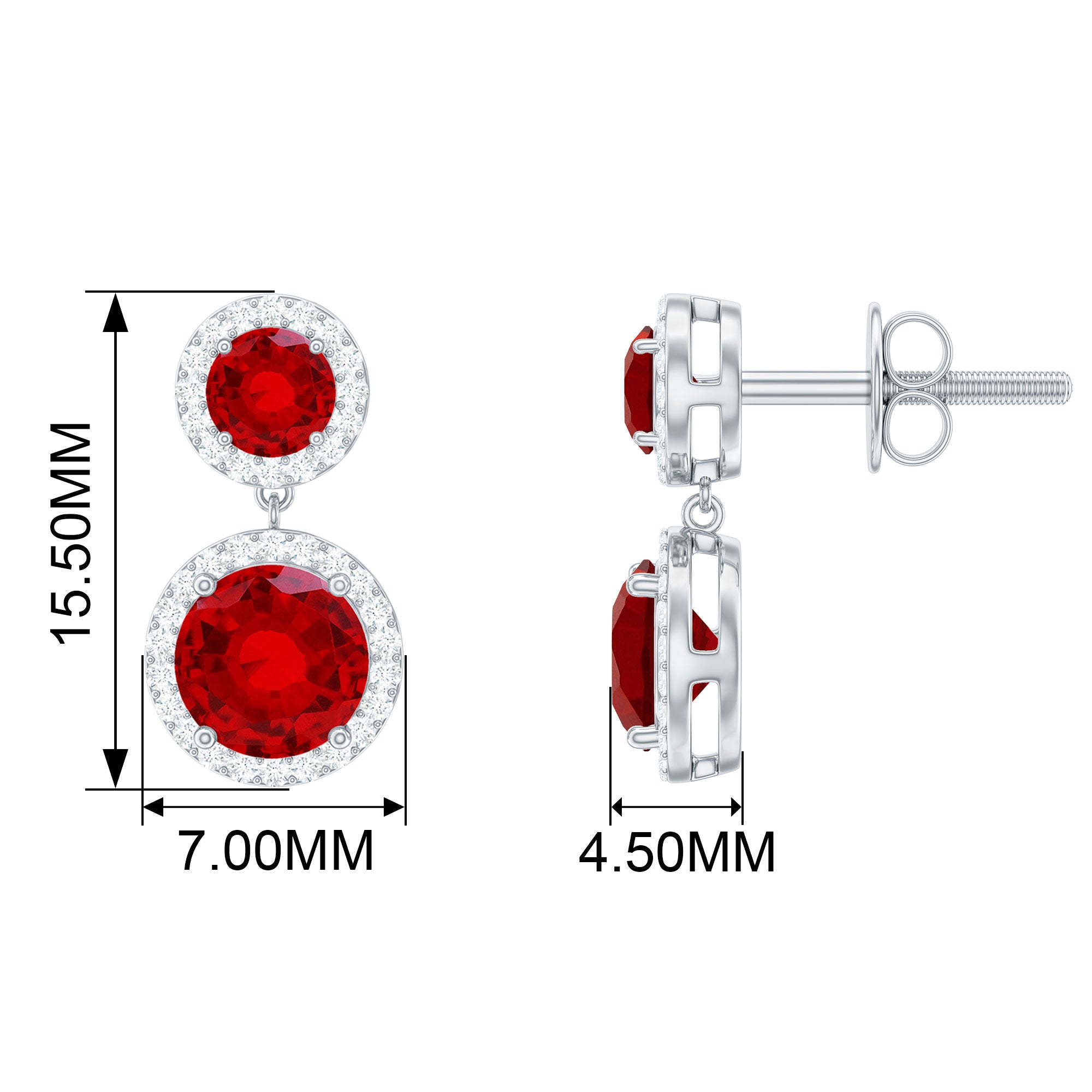 Certified Created Ruby and Diamond Halo Dangle Earrings Lab Created Ruby - ( AAAA ) - Quality - Rosec Jewels