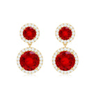 Certified Created Ruby and Diamond Halo Dangle Earrings Lab Created Ruby - ( AAAA ) - Quality - Rosec Jewels