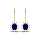 1.25 CT Oval Blue Sapphire Drop Earrings with Diamond Halo Blue Sapphire - ( AAA ) - Quality - Rosec Jewels