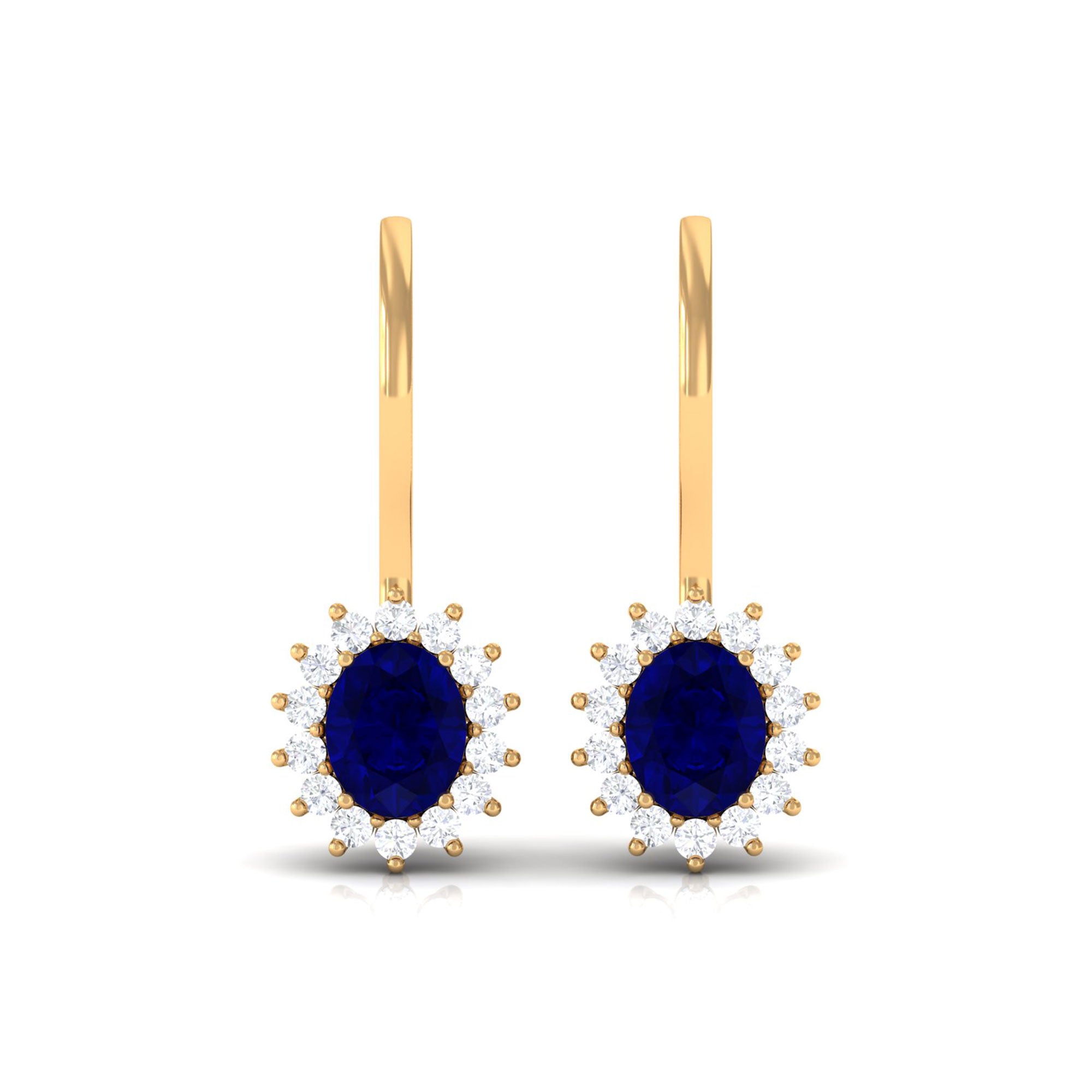 1.25 CT Oval Blue Sapphire Drop Earrings with Diamond Halo Blue Sapphire - ( AAA ) - Quality - Rosec Jewels