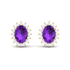 2.5 CT Oval Cut Amethyst Stud Earrings with Diamond Halo Amethyst - ( AAA ) - Quality - Rosec Jewels