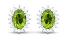 1.75 CT Oval Cut Peridot Classic Stud Earrings with Diamond Halo Peridot - ( AAA ) - Quality - Rosec Jewels
