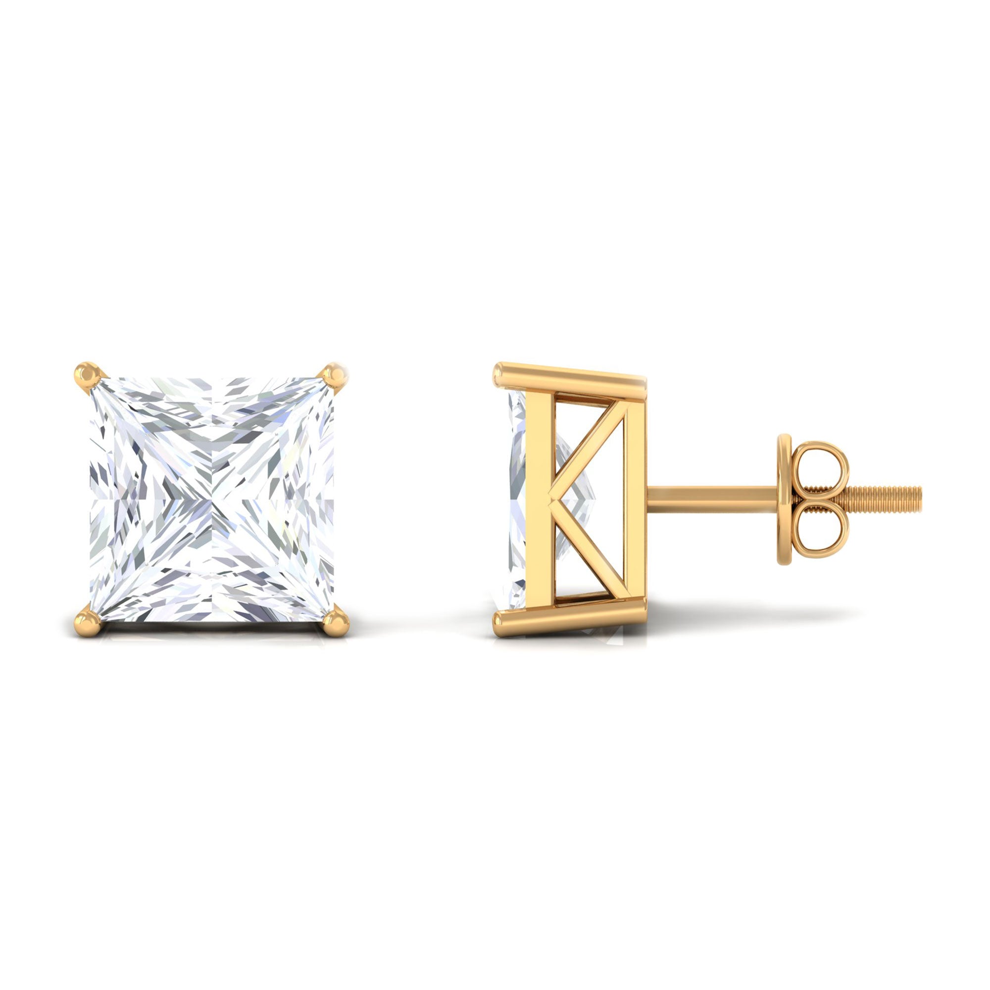 7 MM Princess Cut Solitaire Moissanite Stud Earrings Moissanite - ( D-VS1 ) - Color and Clarity - Rosec Jewels