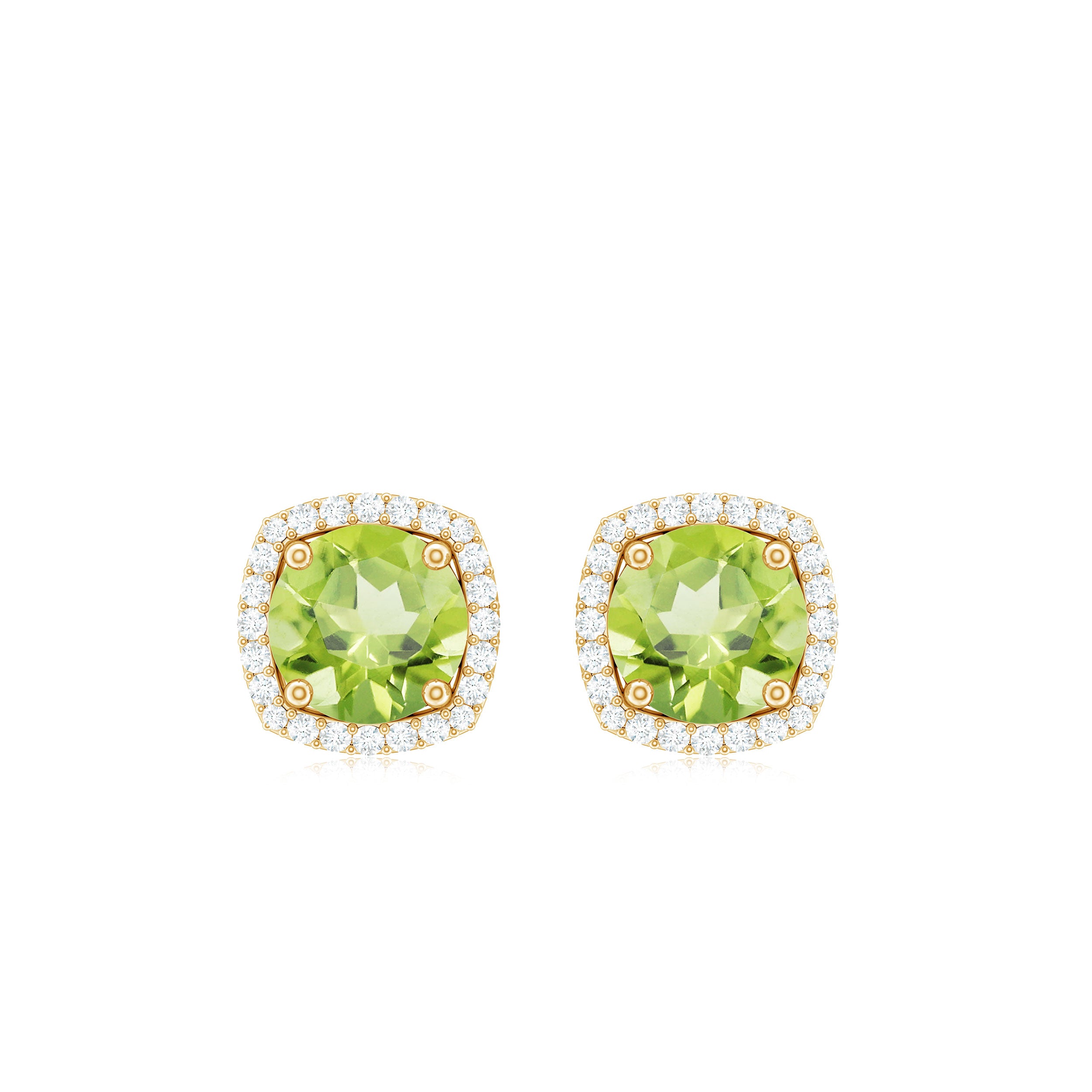 August Birthstone Elegant Round Shape Peridot Stud Earrings with Diamond Halo Peridot - ( AAA ) - Quality - Rosec Jewels