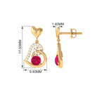 Round Ruby Heart Drop Earring with Diamond Accent Ruby - ( AAA ) - Quality - Rosec Jewels