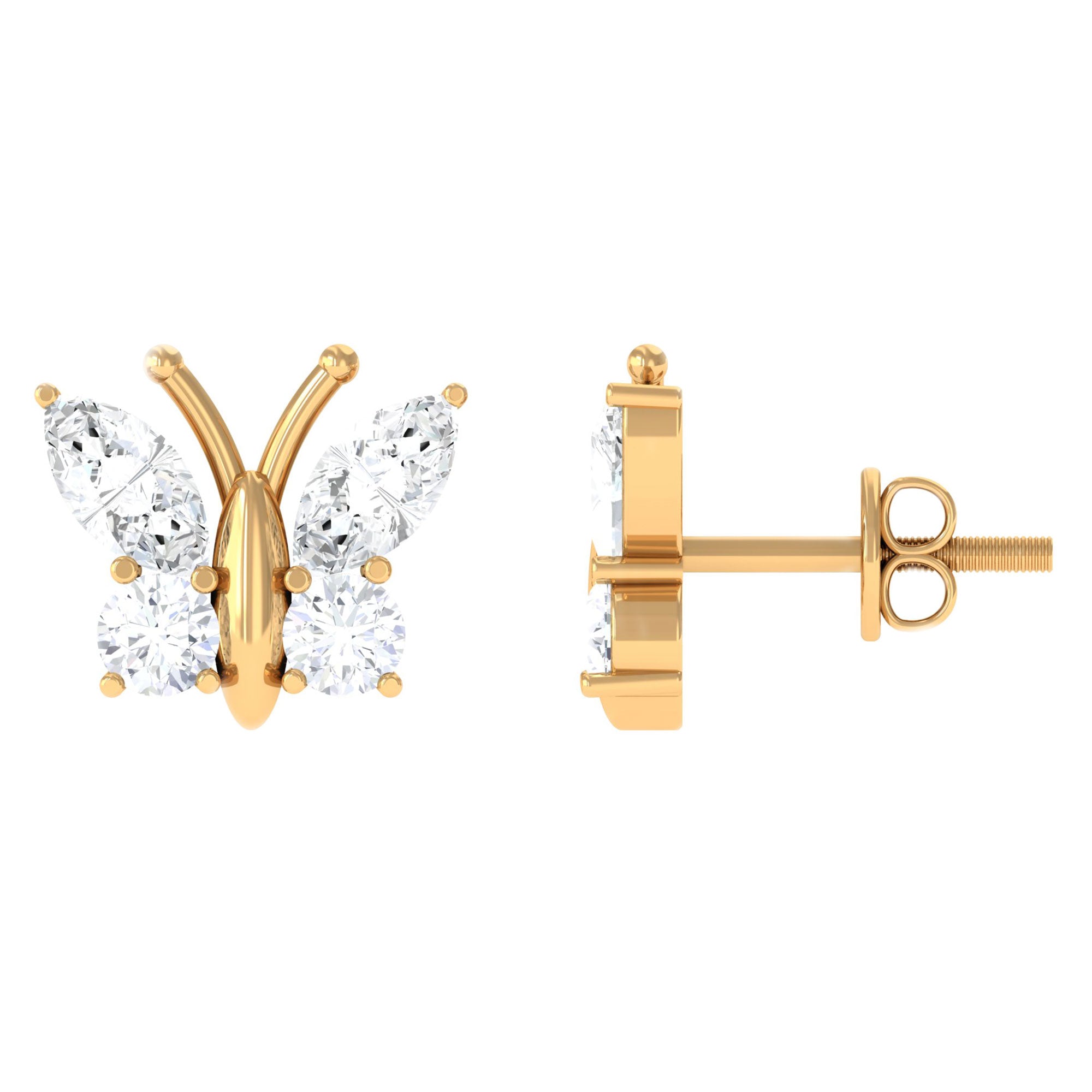 1.75 CT Cubic Zirconia Butterfly Stud Earrings Zircon - ( AAAA ) - Quality - Rosec Jewels