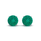 Natural Emerald Solitaire Stud Earrings Emerald - ( AAA ) - Quality - Rosec Jewels