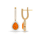 2.50 CT Fire Opal Teardrop Bridal Hoop Earrings with Moissanite Fire Opal - ( AAA ) - Quality - Rosec Jewels
