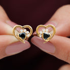 3/4 CT Heart Shape Black Onyx and Diamond Paw Stud Earrings Black Onyx - ( AAA ) - Quality - Rosec Jewels