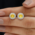 Classic Stud Earrings with Lab Grown Yellow Sapphire and Diamond Halo Lab Created Yellow Sapphire - ( AAAA ) - Quality - Rosec Jewels