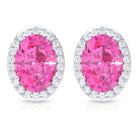 Classic Oval Cut Pink Sapphire and Diamond Halo Stud Earrings Pink Sapphire - ( AAA ) - Quality - Rosec Jewels