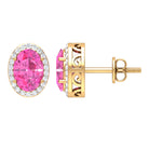 Classic Oval Cut Pink Sapphire and Diamond Halo Stud Earrings Pink Sapphire - ( AAA ) - Quality - Rosec Jewels