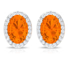 1.50 CT Oval Cut Fire Opal and Diamond Halo Stud Earrings Fire Opal - ( AAA ) - Quality - Rosec Jewels