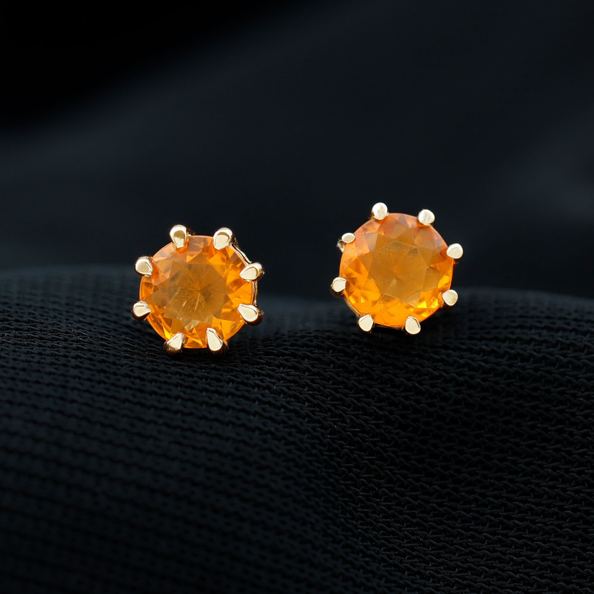 4.5 MM Natural Fire Opal Solitaire Stud Earrings in 8 Claw Prong Setting Fire Opal - ( AAA ) - Quality - Rosec Jewels