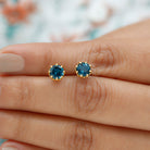 7 MM Decorative London Blue Topaz Solitaire Stud Earrings London Blue Topaz - ( AAA ) - Quality - Rosec Jewels