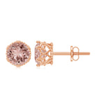 6 MM Crown Set Morganite Solitaire Stud Earrings Morganite - ( AAA ) - Quality - Rosec Jewels