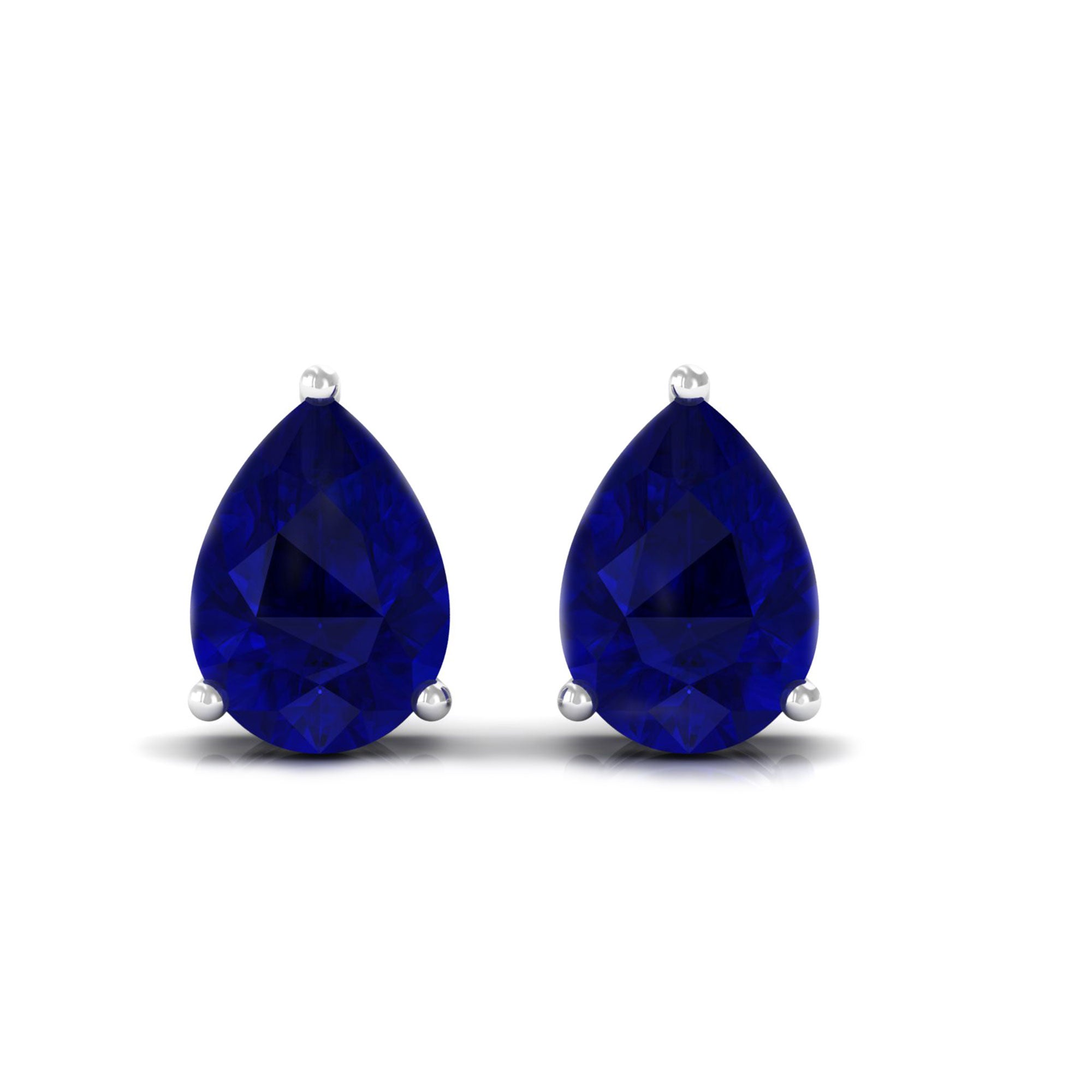 5X7 MM Pear Cut Blue Sapphire Solitaire Stud Earrings in 3 Prong Setting Blue Sapphire - ( AAA ) - Quality - Rosec Jewels
