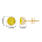 5 MM Yellow Sapphire Solitaire and Diamond Floral Stud Earrings in Lotus Basket Setting Yellow Sapphire - ( AAA ) - Quality - Rosec Jewels