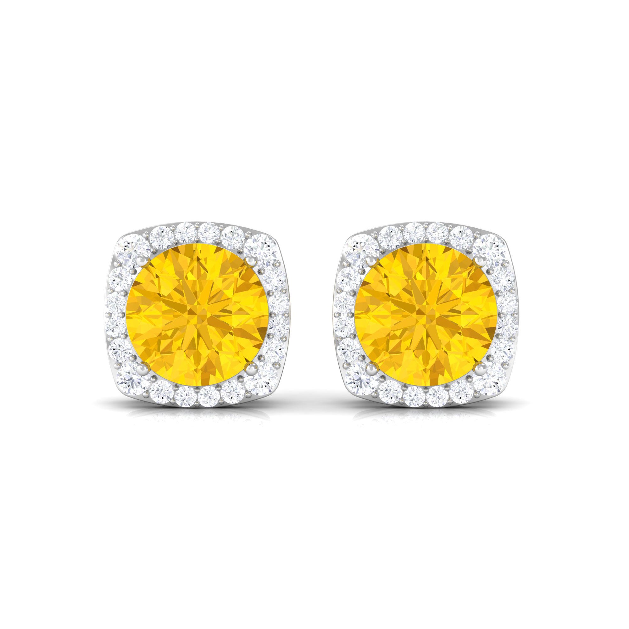 Lab Grown Yellow Sapphire and Diamond Halo Stud Earrings Lab Created Yellow Sapphire - ( AAAA ) - Quality - Rosec Jewels