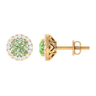 Round Green Sapphire and Diamond Classic Halo Stud Earrings Green Sapphire - ( AAA ) - Quality - Rosec Jewels