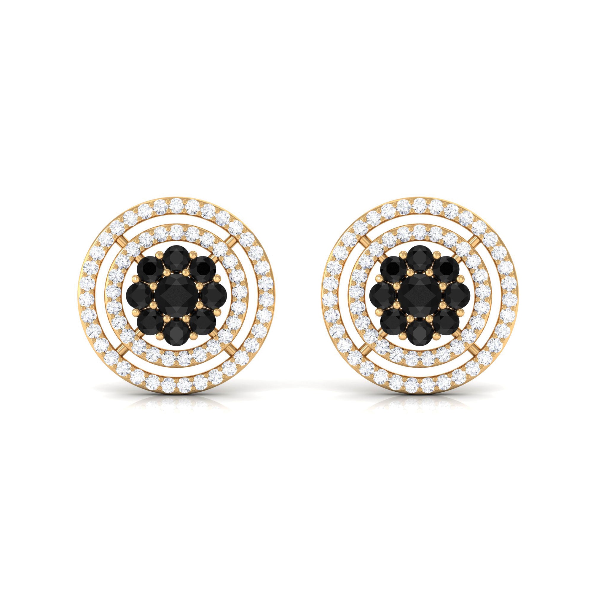Classic Black Diamond and Diamond Stud Earrings Black Diamond - ( AAA ) - Quality - Rosec Jewels