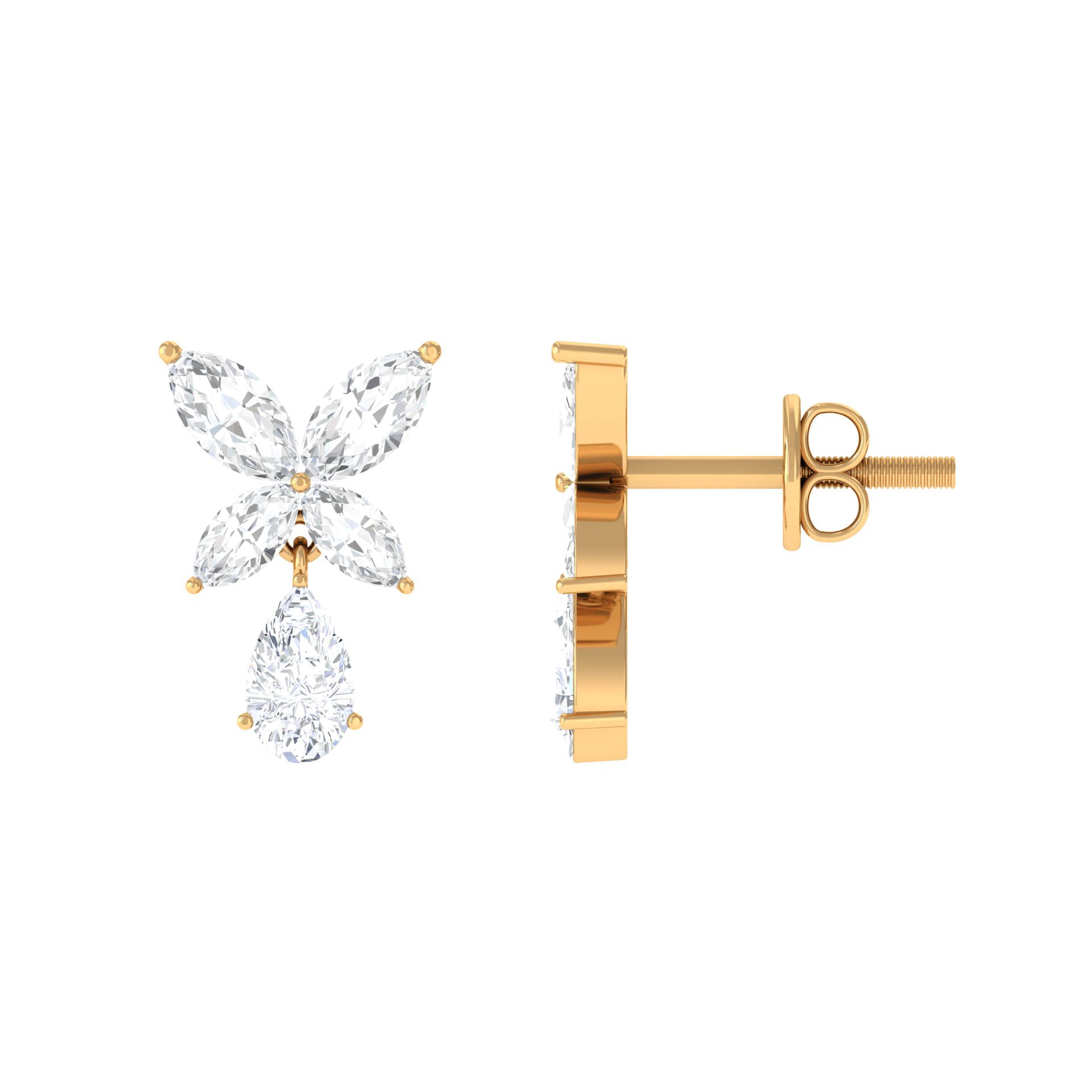 2 CT Contemporary Flower Drop Earrings with Zircon in Gold Zircon - ( AAAA ) - Quality - Rosec Jewels