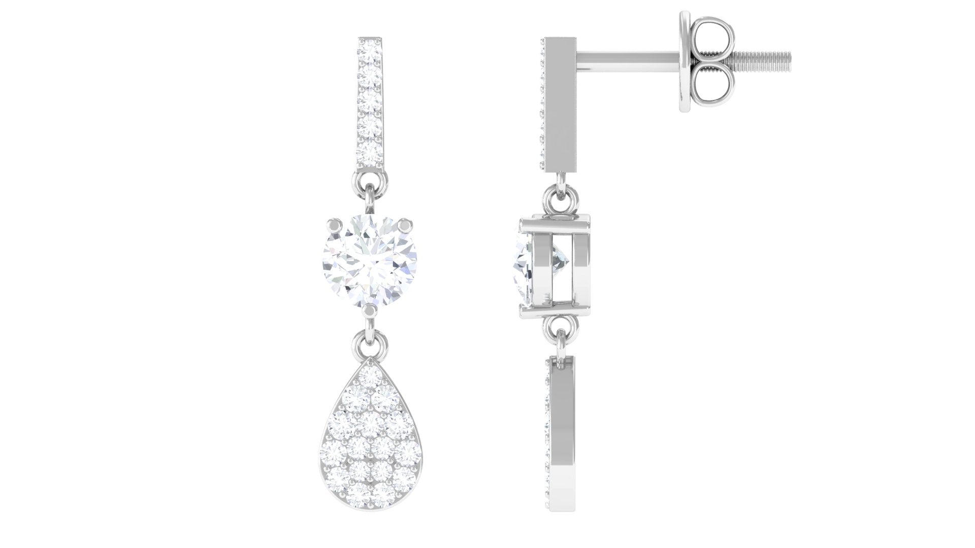 1 CT Round Cut Moissanite Classic Dangle Drop Earrings Moissanite - ( D-VS1 ) - Color and Clarity - Rosec Jewels