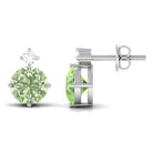 Simple Green Sapphire Solitaire Stud Earrings with Diamond Green Sapphire - ( AAA ) - Quality - Rosec Jewels