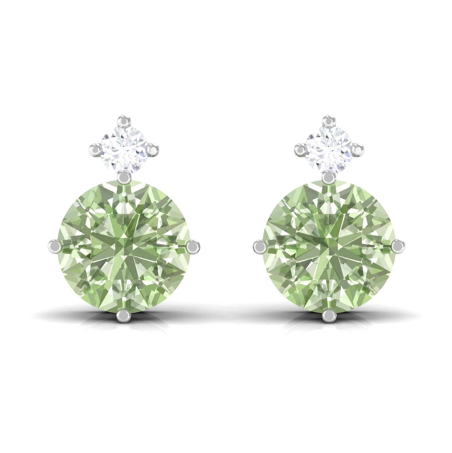 Simple Green Sapphire Solitaire Stud Earrings with Diamond Green Sapphire - ( AAA ) - Quality - Rosec Jewels