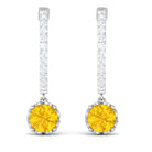 Round Lab Grown Yellow Sapphire Hoop Drop Earrings with Diamond Lab Created Yellow Sapphire - ( AAAA ) - Quality - Rosec Jewels