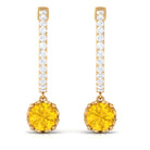 Round Lab Grown Yellow Sapphire Hoop Drop Earrings with Diamond Lab Created Yellow Sapphire - ( AAAA ) - Quality - Rosec Jewels
