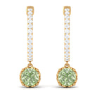 Round Green Sapphire Hoop Drop Earrings with Diamond Green Sapphire - ( AAA ) - Quality - Rosec Jewels